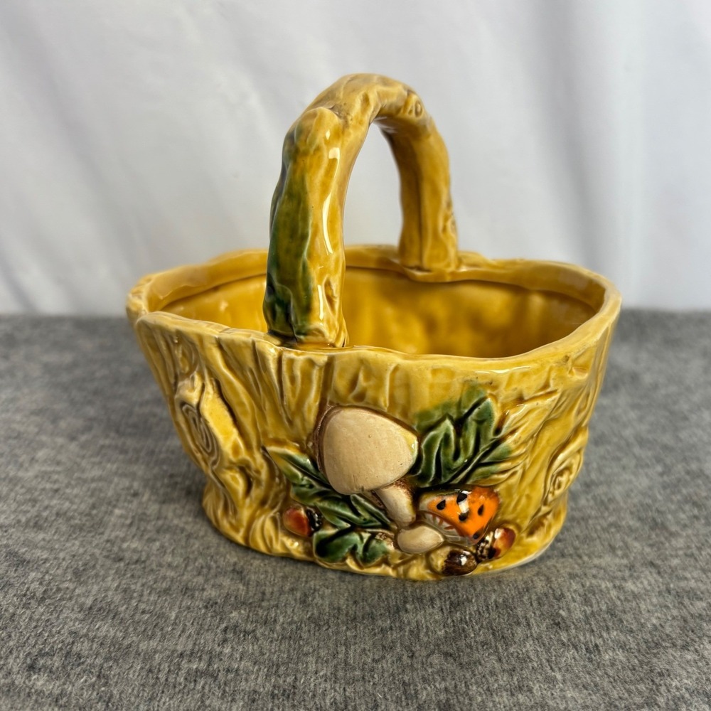 Vintage Lefton 1970 Mushroom Ladybug Acorn Ceramic Basket Planter 6473 Japan